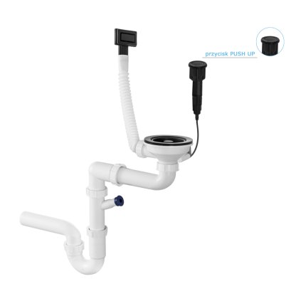 Gamma, sifon automat cu 1 cameră pentru chiuvete din granit cu preaplin pătrat, negru mat, GMA-1AP11ZBKLB