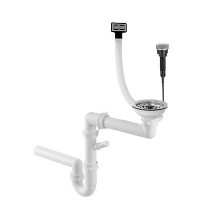 Gamma, sifon automat cu 1 cameră pentru chiuvete din granit cu preaplin pătrat, crom, GMA-1A11ZCH