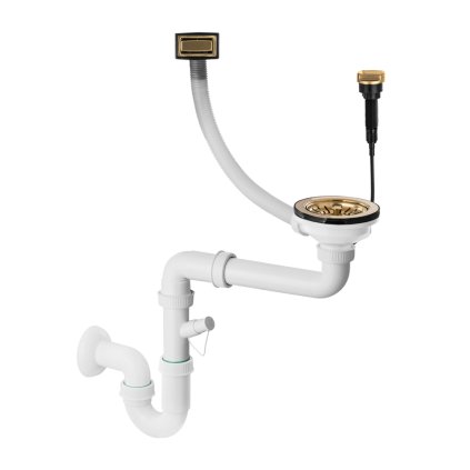 Gamma, sifon automat cu 1 cameră pentru chiuvete din granit cu preaplin pătrat, auriu strălucitor, GMA-1A11ZGD