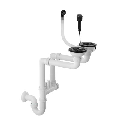 Gamma, sifon automat cu 2 camere pentru chiuvete din granit cu preaplin rotund, grafit, GMA-1A22BK