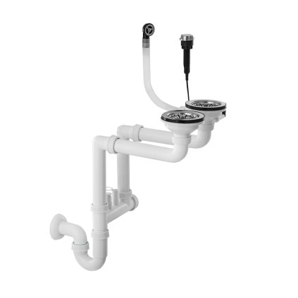 Gamma, sifon automat cu 2 camere pentru chiuvete din granit cu preaplin rotund, crom, GMA-1A22CH