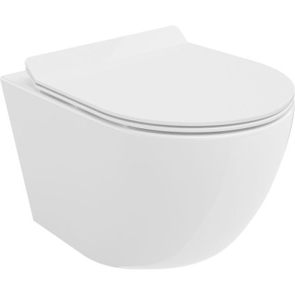 Mexen Lena, vas de toaletă montat pe perete 490x360x340 mm, Rimless Tornádo + scaun de toaletă duroplast, alb lucios, 30224000T