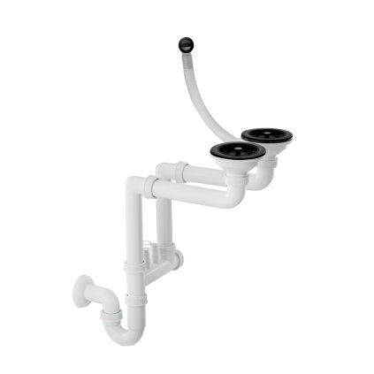 Gamma, sifon manual cu 2 camere pentru chiuvete din granit, negru mat, GMA-1M22BK-PP