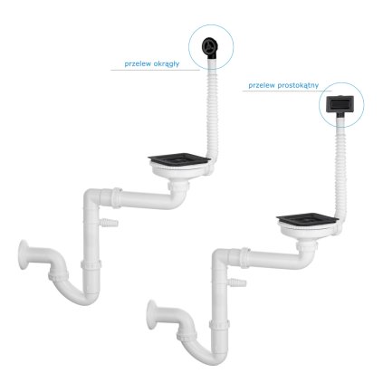 Gamma, sifon manual pătrat cu 1 cameră pentru chiuvete din granit cu preaplin pătrat, grafit, GMA-LVR001GME