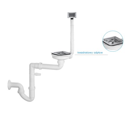 Gamma, sifon manual patrat cu 1 camera pentru chiuvete din granit cu preaplin patrat, crom, GMA-LVR0001