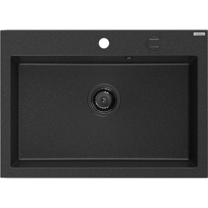 Mexen Elix, chiuvetă granit cu 1 vas 700 x 500 mm, negru/argintiu metalic, sifon negru, 6526701005-73-B