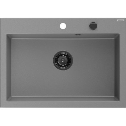Mexen Elix, chiuvetă granit cu 1 vas 700 x 500 mm, gri, sifon negru, 6526701005-71-B
