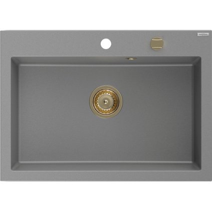 Mexen Elix, chiuvetă granit cu 1 vas 700 x 500 mm, gri, sifon auriu, 6526701005-71-G