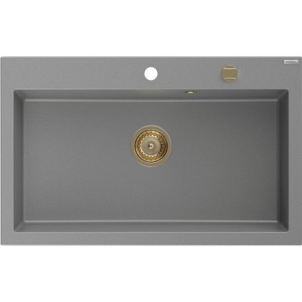 Mexen Elix, chiuvetă granit cu 1 vas 800 x 500 mm, gri, sifon auriu, 6527801005-71-G