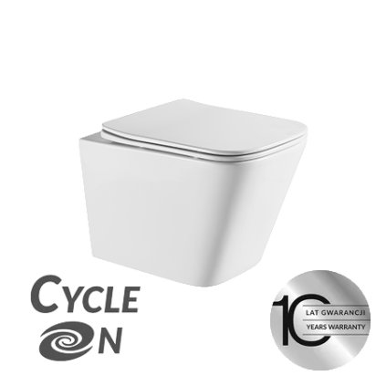 Laveo Kvadrato Cycleon 2.0, vas de toaletă suspendat cu scaun de toaletă din duroplast, flux Vortex, alb lucios, LAV-VMK_610S