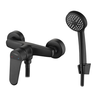 Kuchinox Atez, baterie de duș de perete cu set de duș manual, negru mat, LAV-BTK_741D