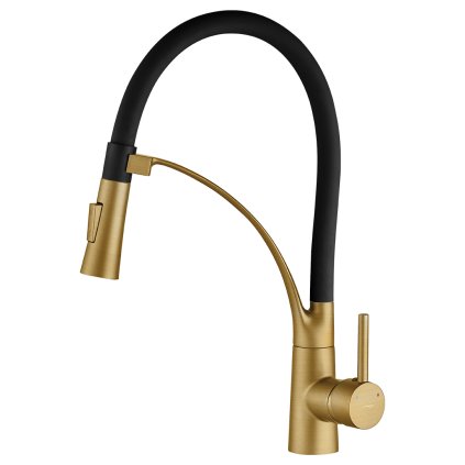 Kuchinox Olor, baterie pentru chiuvetă înaltă cu braț elastic, negru-auriu mat, LAV-BKR_G78D