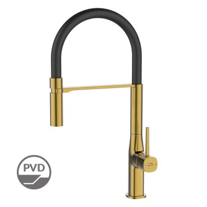 Laveo Pola, baterie de chiuvetă înaltă cu gura de scurgere în formă de U, negru-auriu mat, LAV-BAP_G78B