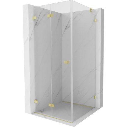 Mexen Lunar-F, colț de duș rabatabil stânga 70 x 70 cm, sticlă transparentă de 8 mm, auriu periat - 836-070-070-55-00-L