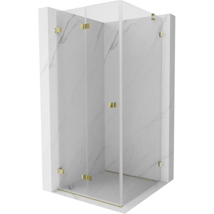 Mexen Lunar-F, cabină de duș pliabilă stânga 70 x 70 cm, sticlă transparentă de 8 mm, profil auriu, 836-070-070-50-00-L