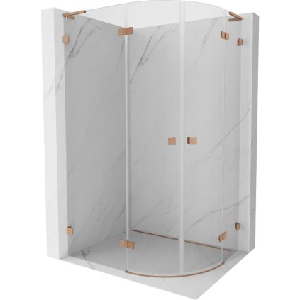 Mexen Lunar, colț de duș semicircular L basculant spre stânga 90 x 70 cm, sticlă transparentă de 8 mm, profil cupru mat, 833L-090L-070P-65-00