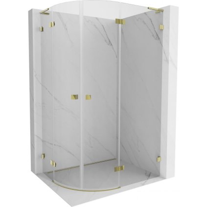 Mexen Lunar, L drept cabină de duș semicirculară 90 x 80 cm, sticlă transparentă de 8 mm, profil auriu mat, 833L-090P-080L-55-00