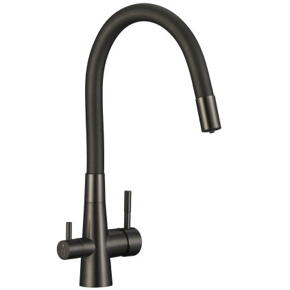 Laveo Riveco, baterie înaltă pentru chiuvetă cu pipă flexibilă și racord pentru apă filtrată, negru mat-grafit, LAV-BRI_968D