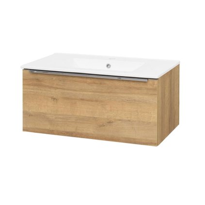Mereo, Mereo Mailo, mobilier de baie cu lavoar ceramic 81 cm, stejar Riviera, mâner cromat, MER-CN526