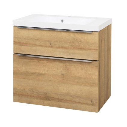 Mereo, Mereo Mailo, mobilier de baie cu lavoar din marmură turnată 81 cm, stejar Riviera, mâner cromat, MER-CN521M