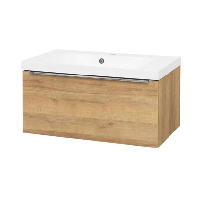 Mereo, Mereo Mailo, mobilier de baie cu lavoar din marmură turnată 81 cm, stejar Riviera, mâner cromat, MER-CN526M