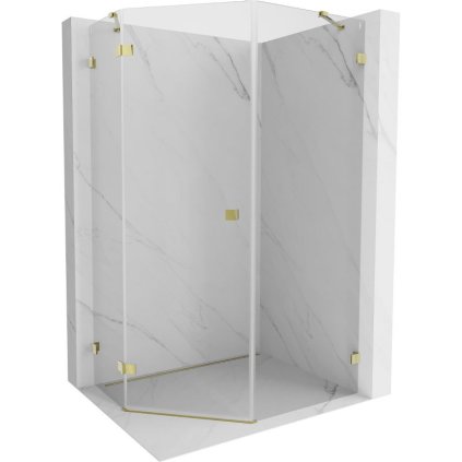 Mexen Lunar, cabină de duș pentagonală cu panta stângă 90 x 100 cm, sticlă transparentă de 8 mm, profil auriu, 831-090L-100P-50-00-L