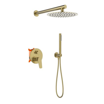 Invena Alonia, set de duș încastrat cu duș manual și cap de duș, auriu mat, INV-BS-70-009-V