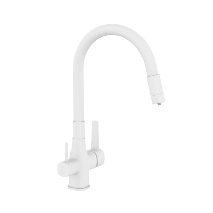 Invena Magic, baterie de lavoar independentă cu braț flexibil și filtru de apă potabilă, alb mat, INV-BZ-02-F02-V