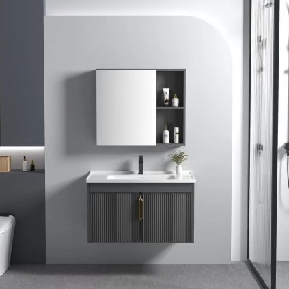 Rea Astor, set de mobilier de baie cu lavoar 60cm, gri mat, REA-M0004