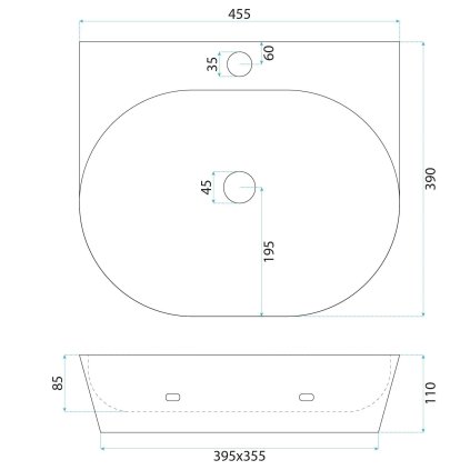610486 rea kim keramicke umyvadlo na dosku 455x390x110mm biela leskla rea u6681