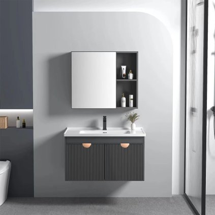 Rea Mario, set de mobilier de baie cu lavoar 60cm, gri mat, REA-M0006
