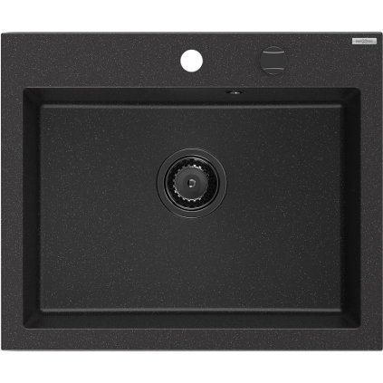 Chiuvetă din granit Mexen Elix cu 1 compartiment, 600 x 500 mm, negru/argintiu metalic, sifon negru - 6525601005-73-B
