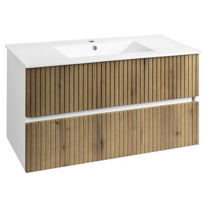 Aqualine, Mobilier lavoar PANEDA STRIP 99.5x55x45.2cm, stejar Emporio, PN310