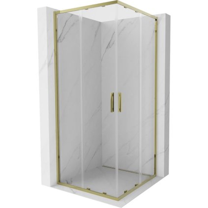 Mexen Exo, cabină de duș pătrată glisantă 70 x 70 cm, sticlă transparentă, aurie, 8111-070-070-50-00