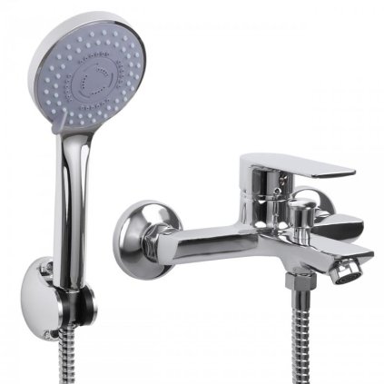Baterie cadă Erga Hary, montată pe perete cu set de duș manual, cromată, ERG-YKA-BW.HARY-CHR