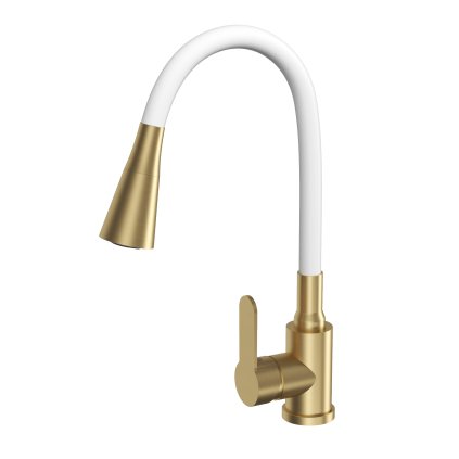 Gamma Flex 3000, baterie de chiuvetă independentă cu braț flexibil, alb-auriu mat, GMA-BFX-3000WHGD