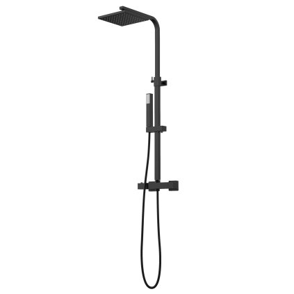 Gamma Cube, set de duș cu baterie termostatică, cap de duș și duș manual, înălțime 91-135cm, negru mat, GMA-BCEZNT-BK