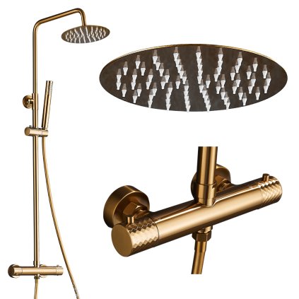 Gamma Roy, set de duș cu baterie termostatică, auriu mat, GMA-BRYPZNT-BGD
