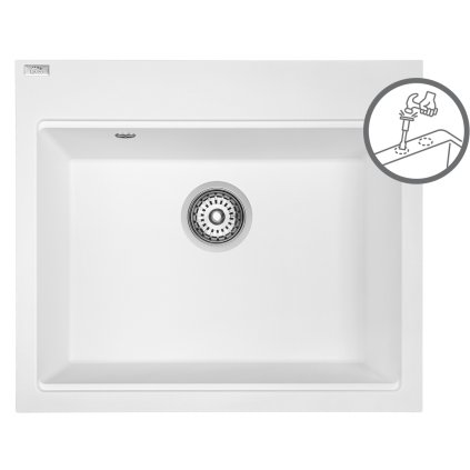 Laveo Tau, chiuvetă din granit cu 1 compartiment 570x500x215 mm, albă, LAV-SBT_610Y