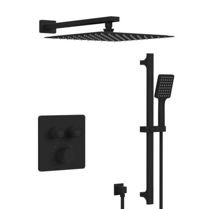 Sapho, set de duș SMART SELECT cu baterie termostatică, 2 ieșiri, suport duș glisant, negru mat, RP042B-02