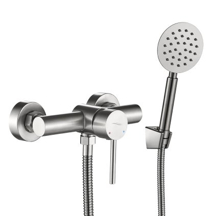 Kuchinox Noia, baterie duș de perete cu set de duș manual, oțel periat, LAV-BNK_241D