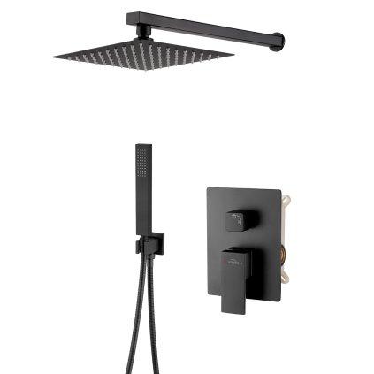 Invena Paros, set de duș încastrat cu duș fix și duș manual, baterie cu pârghie cu 2 funcții, negru mat, INV-BS-09-004-L