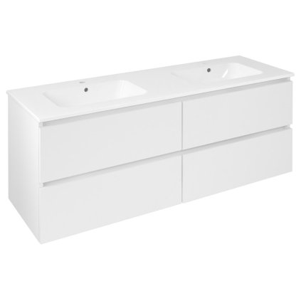 Sapho, Dulap chiuvetă dublă EZARA 140x55x46cm, alb lucios, EZ141-3030