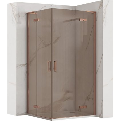 Cabină de duș Rea Hugo Double cu 2 aripi 80 (ușă) x 80 (ușă) x 200 cm, sticlă gri 6 mm, profil cupru, KPL-K6971
