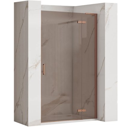 Rea Hugo, ușă de duș cu 1 aripă 90x200 cm, sticlă gri 6mm, cupru mat + profil magnetic lateral, KPL-K6961