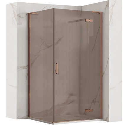 Rea Hugo, cabină de duș cu 1 aripă 80 (ușă) x 90 (perete) x 200 cm, sticlă gri 6 mm, profil cupru, KPL-K6968