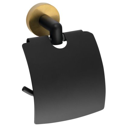 Sapho, suport hârtie igienică LARISSA cu capac, negru/auriu mat, WS007BG