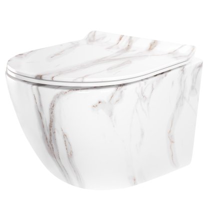 Rea Carter Tornado, vas de toaletă suspendat 49x37x35 cm + capac WC, imitație de piatră - Aiax Shiny, REA-C6390