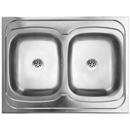 Kuchinox, chiuvetă din oțel inoxidabil cu 2 compartimente 800x600x155 mm pentru așezare pe un dulap, decor neted, oțel, LAV-SK2_020T