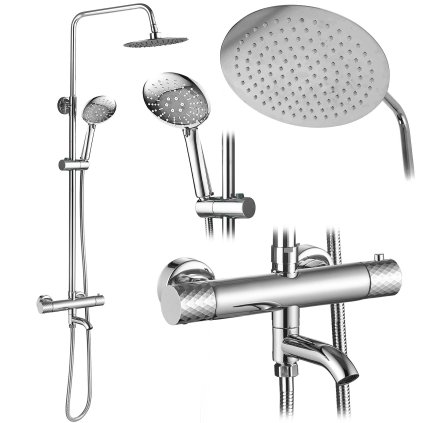 Rea Lungo Diamond, set duș/cadă cu baterie termostatică, duș fix și duș manual, cromat, REA-P5961